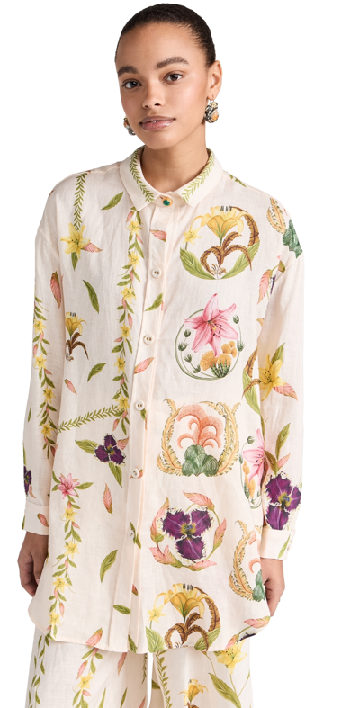 Agua By Agua Bendita Cecilia Embroidered Linen Button-front Shirt In Pink