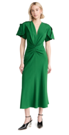 Victoria Beckham Gathered Wool V-neck Midi Dress In Viridian