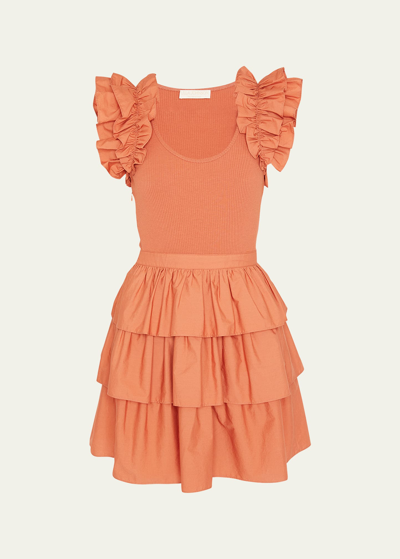 Ulla Johnson Hanna Tiered Ruffle Mini Dress In Auburn