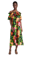 La Doublej Breakfast Off-the-shoulder Floral-print Cotton-poplin Midi Dress In Wonderland
