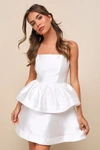 Lulus Bubbly Charm White Taffeta Tiered Ruffled Mini Dress In White