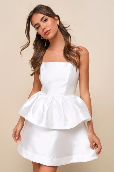 Lulus Bubbly Charm White Taffeta Tiered Ruffled Mini Dress