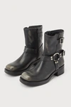 STEVE MADDEN BRIXTON BLACK LEATHER DISTRESSED MOTO ANKLE BOOTS