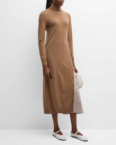 Naadam Women's Wool-cashmere Hybrid Turtleneck Midi-dress In Caramel
