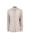 Max Mara Gong Shirt With Leather Stripe In Cuoio