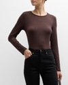 Majestic Soft Touch Flat-edge Long-sleeve Crewneck Top In Brown