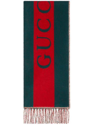 Gucci Web-stripe Jacquard Wool Scarf In Green