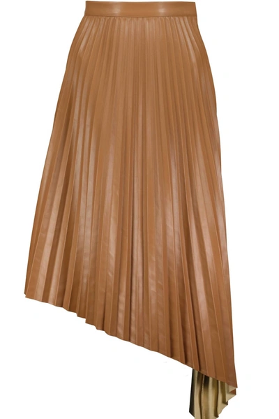 Bishop + Young Pleated Leather Skirt In Latte In Brown