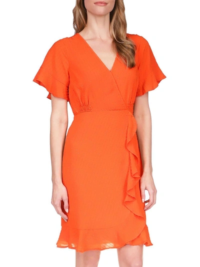 Michael Michael Kors Womens Faux Wrap Short Mini Dress In Orange