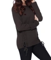 French Kyss Parker Tie Up Sweater In Olive In Black