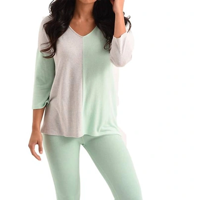 French Kyss Penelope 2 Tone Kashmira Sweater In Gray/mint In Green