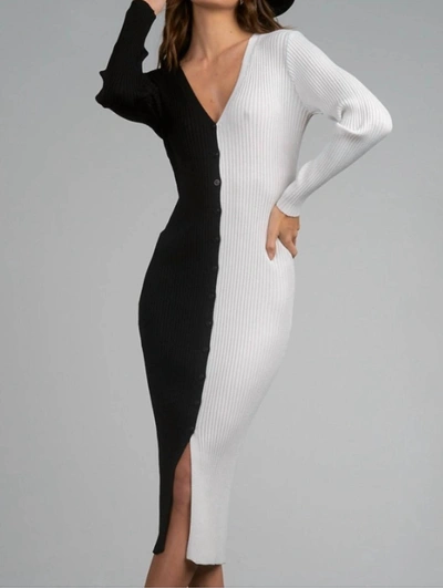 Elan Ava Sweater Dress In White/black