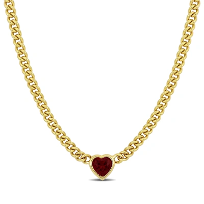 Mimi & Max 2 7/8 Ct Tgw Heart Shaped Created Ruby Curb Link Necklace In Yellow Silver - 18 In In Red