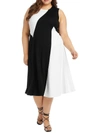 KAREN KANE PLUS WOMENS COLORBLOCK SLEEVELESS MIDI DRESS