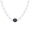 MIMI & MAX 11-12MM BLACK CULTURED FRESHWATER BAROQUE PEARL PAPERCLIP NECKLACE IN STERLING SILVER - 16+2 IN