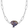 Mimi & Max 13-14mm Grey Cultured Freshwater Baroque Pearl Paperclip Necklace In Sterling Silver - 16+2 In In Grey