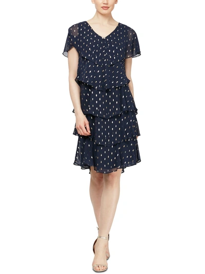 Slny Womens Chiffon Polka Dot Cocktail And Party Dress In Blue