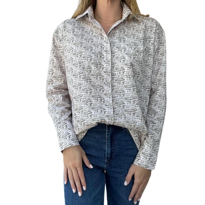 Holly Shae Design Button Down Top In Tan Feather In Grey