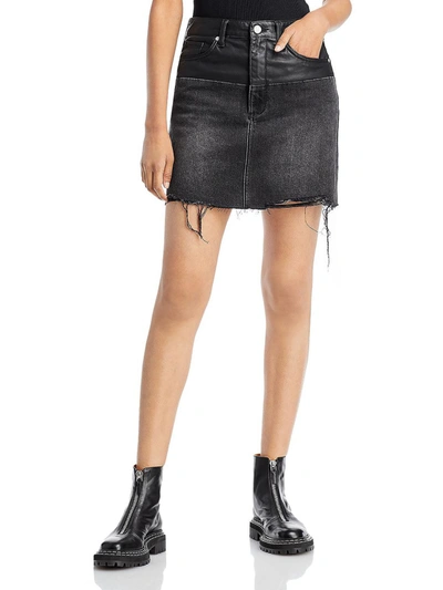 Blanknyc Womens Faux Leather Trim Raw Hem Denim Skirt In Black