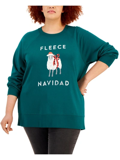 Style & Co Plus Womens Cotton Blend Holiday Sweatshirt In Blue