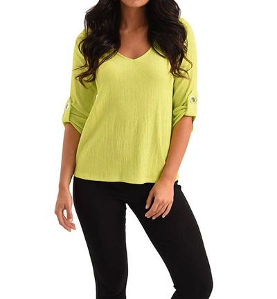 French Kyss Nina Grommet 3/4 Top In Lime In Yellow