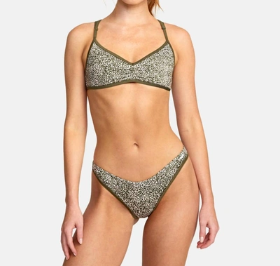 Rvca Blocked Hi Leg Bikini Bottoms In Micro Cat Olive In Grey