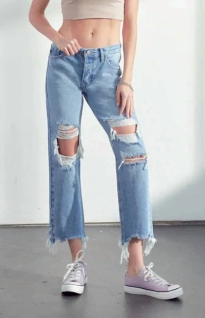 Kancan Rania High Rise Distressed Jean In Medium Wash In Multi