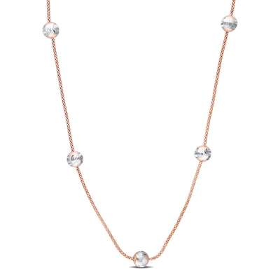 MIMI & MAX 6MM WHITE BALL STATION CHAIN NECKLACE IN ROSE PLATED STERLING SILVER - 16 IN