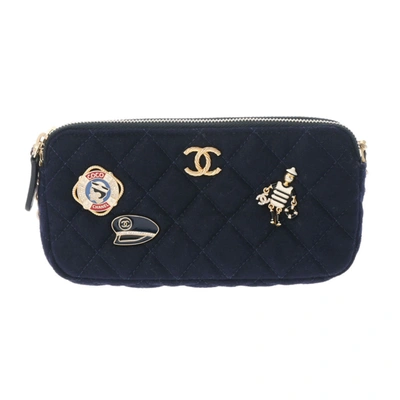 Pre-owned Chanel Coco Mark Cotton Shoulder Bag () In Blue