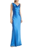 Veronica Beard Sanderson Cowl Neck Maxi Slip Dress In Azure Blue