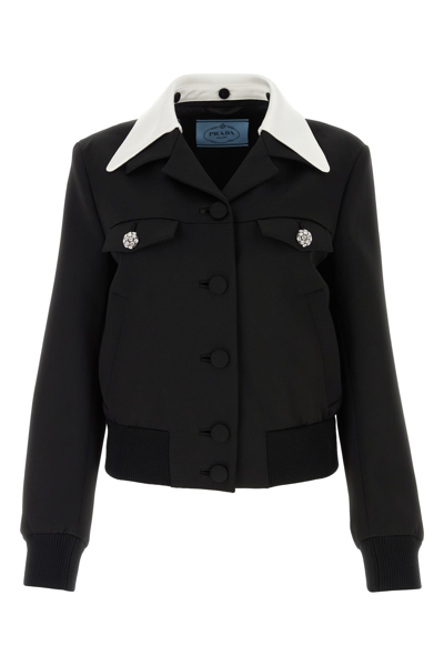 Prada Single-breasted Wool And Satin Jacket In Black