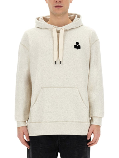 Isabel Marant Matte Logo Printed Drawstring Hoodie In Ivory