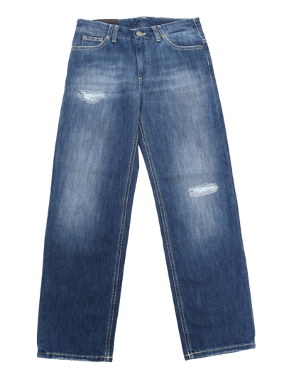 Dondup Kids' Distressed Straight-leg Jeans In Blue
