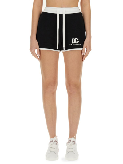 Dolce & Gabbana Jersey Shorts With Dg Logo Embroidery In Black
