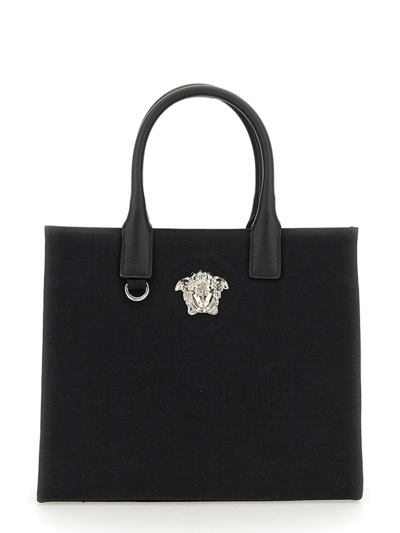 Versace Medusa Logo Embossed Tote Bag In Black