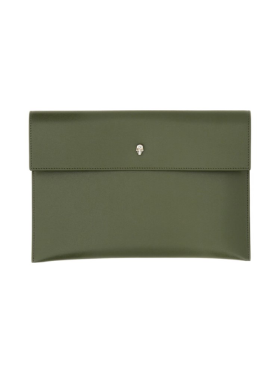 Alexander Mcqueen Skull Plaque Clutch Bag In Green