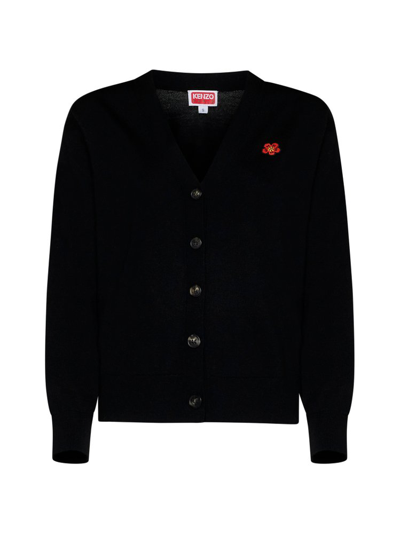 Kenzo Boke Flower Embroidered Buttoned Cardigan In Black