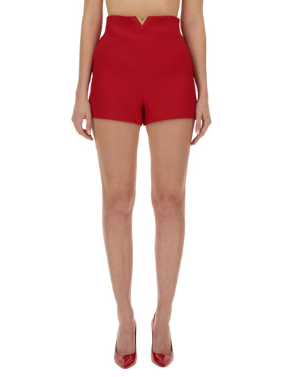 Valentino Crepe Couture Logo Plaque Shorts In Red