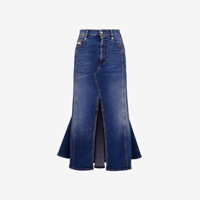 Alexander Mcqueen Kickback Denim Skirt In Washed Blue