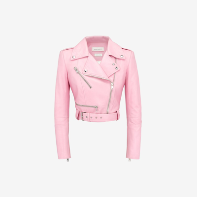 Alexander Mcqueen Cropped Biker Jacket In Color Carne Y Neutral