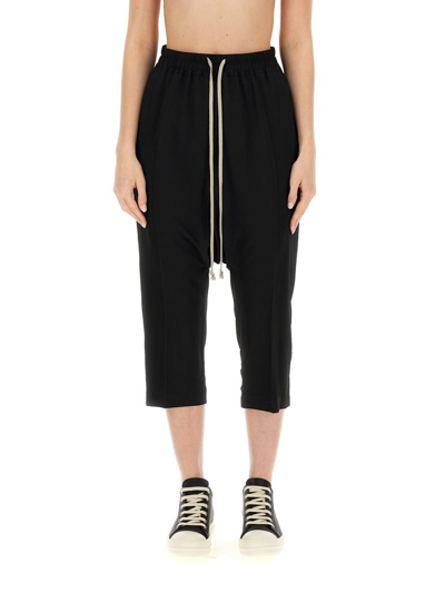 Rick Owens Dropped Crotch Drawstring Cropped Trousers In Black