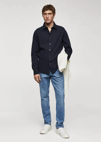 Mango Slim-fit Cotton Structured Shirt Navy In Bleu Marine