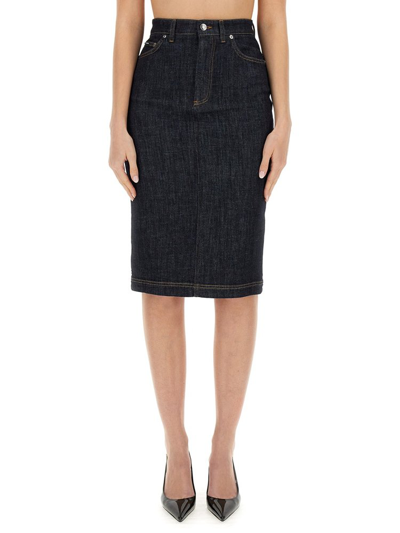 Dolce & Gabbana Denim Midi Skirt In Blu
