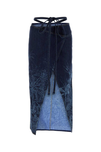 Alanui Jungle Toile De Jouy Denim Skirt In Blue