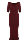 Philosophy Di Lorenzo Serafini Burgundy Off-the-shoulder Ruffled Midi Dress In Burgundy