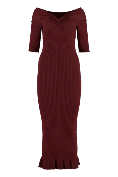 Philosophy Di Lorenzo Serafini Ribbed Knit Midi Dress In Burgundy