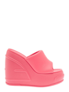 FENDI PINK PLATFORM SLIDES WITH EMBOSSED OVERSIZED FF PATTERN IN LEATHER WOMAN