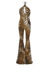 Roberto Cavalli Printed Lycra Halterneck Flared Jumpsuit In Multicolor