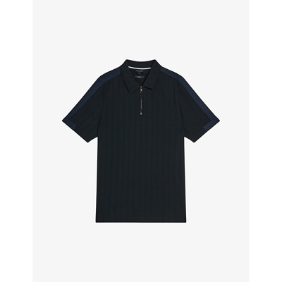 Ted Baker Mens Black Abloom Zipped Cotton-blend Polo Shirt