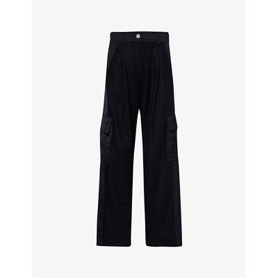 Me And Em Womens Navy Flap-pocket Contrast-panel Wide-leg Mid-rise Recycled Wool-blend Trousers